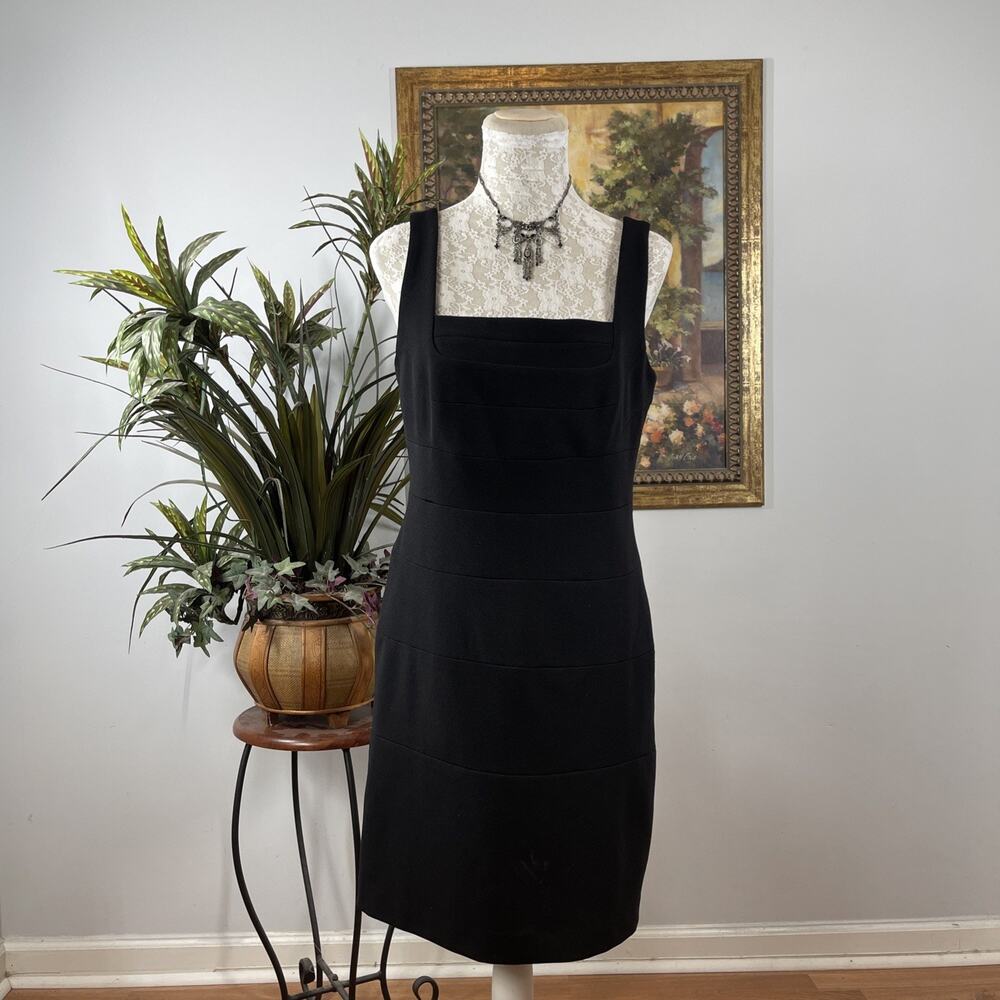 Alfani Black Shift Dress Size 8 Sleeveless Square Neck Career Cocktail Farycore